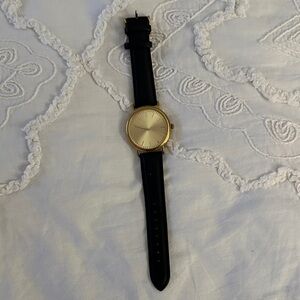 Arvo Gold-Tone Minimalist Watch with Black Leather Strap unisex